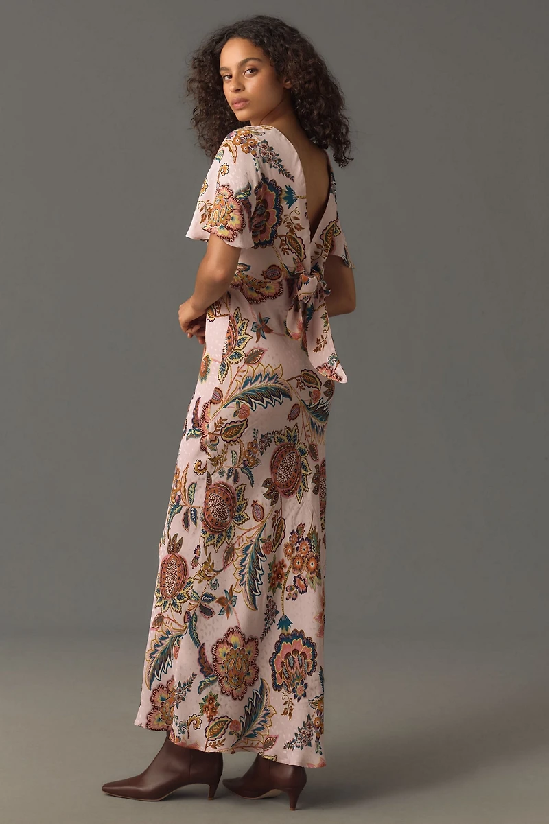 Kachel Flutter-Sleeve Slip Dress