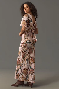 Kachel Flutter-Sleeve Slip Dress