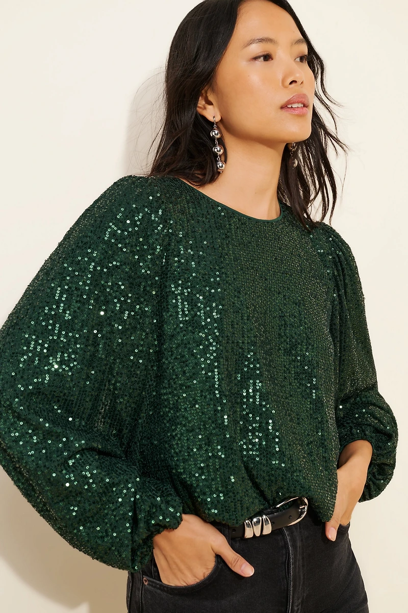 Flat White Sequin Crew Neck Top