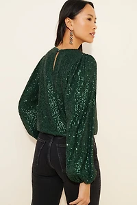 Flat White Sequin Crew Neck Top