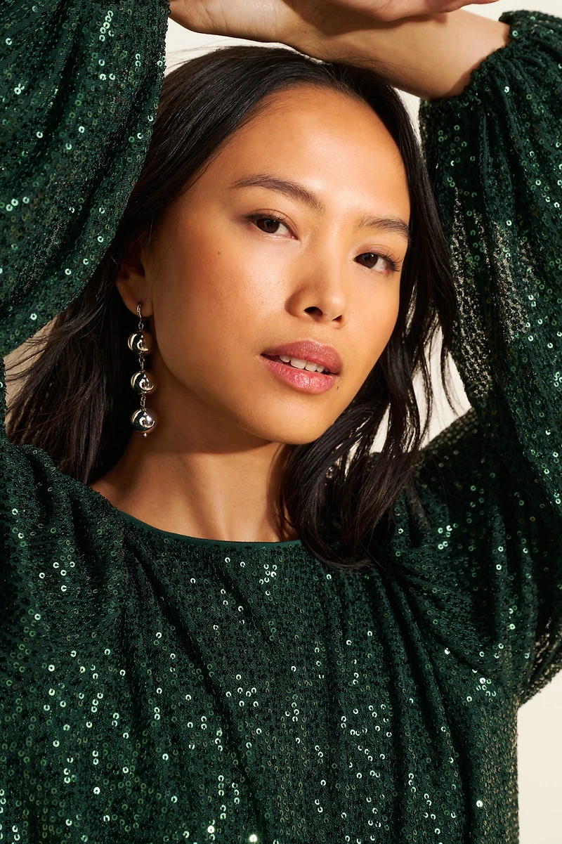 Flat White Sequin Crew Neck Top