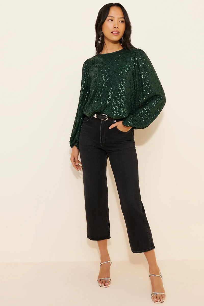 Flat White Sequin Crew Neck Top