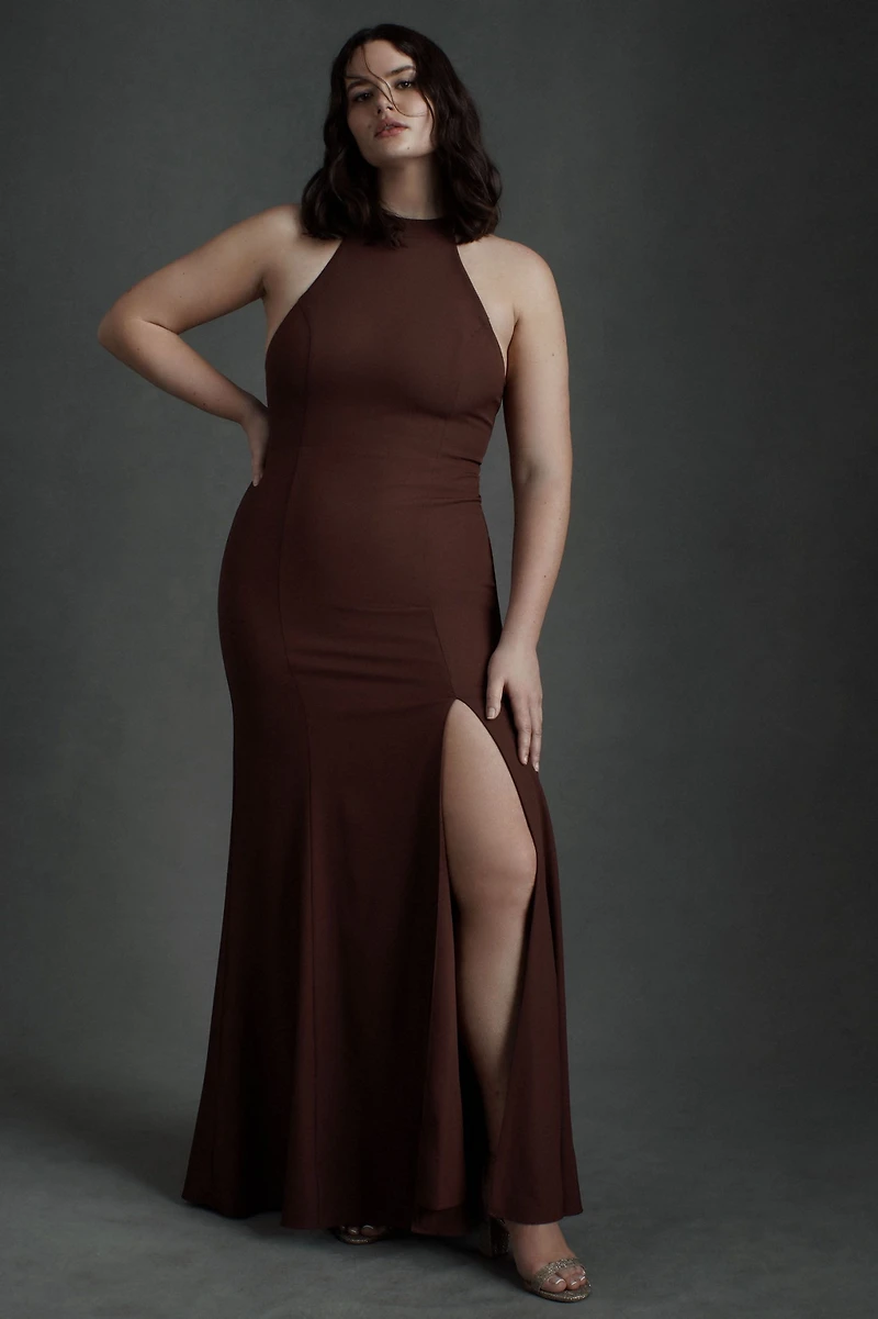 BHLDN Seraphina Cocoa Crepe Maxi Dress