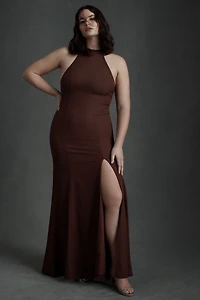 BHLDN Seraphina Cocoa Crepe Maxi Dress