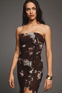 BHLDN Lily Strapless Stretch Satin Midi Dress