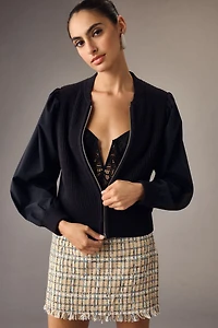 Maeve Puff-Sleeve Bomber Sweater
