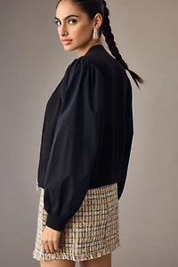 Maeve Puff-Sleeve Bomber Sweater