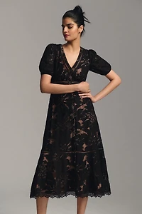 Puff-Sleeve Lace Dress