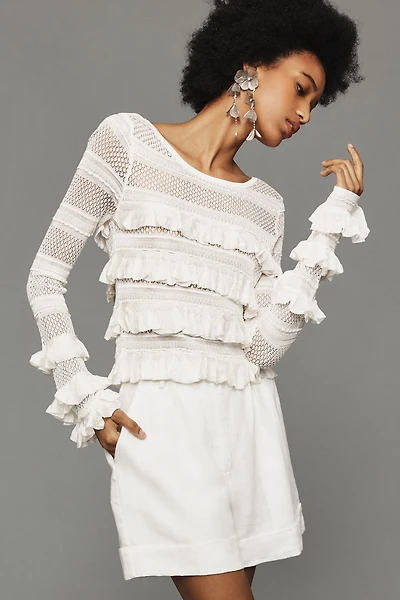 Ruffle Open-Knit Sweater