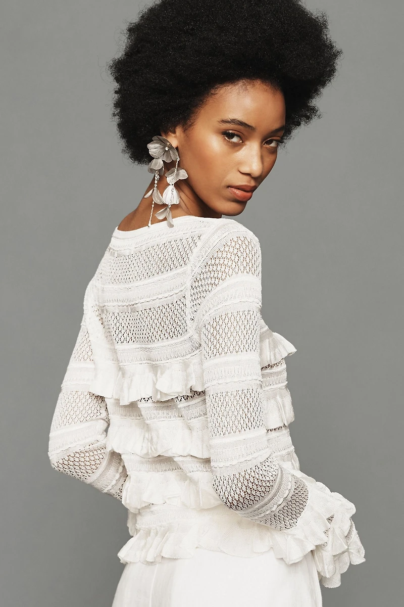 Ruffle Open-Knit Sweater