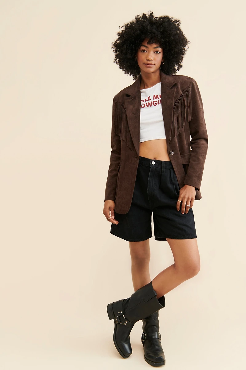 [BLANKNYC] Chocolate Souffl? Faux Suede Blazer