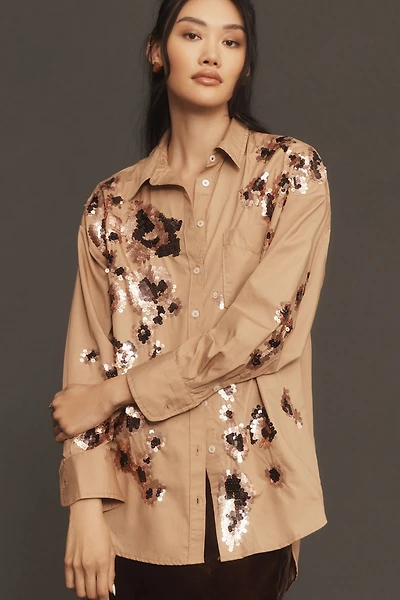 Maeve The Bennet Buttondown Shirt: Sequin Leopard Edition