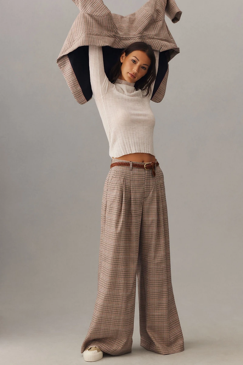 Maeve The Avery Pleated Wide-Leg Trousers: Plaid Edition