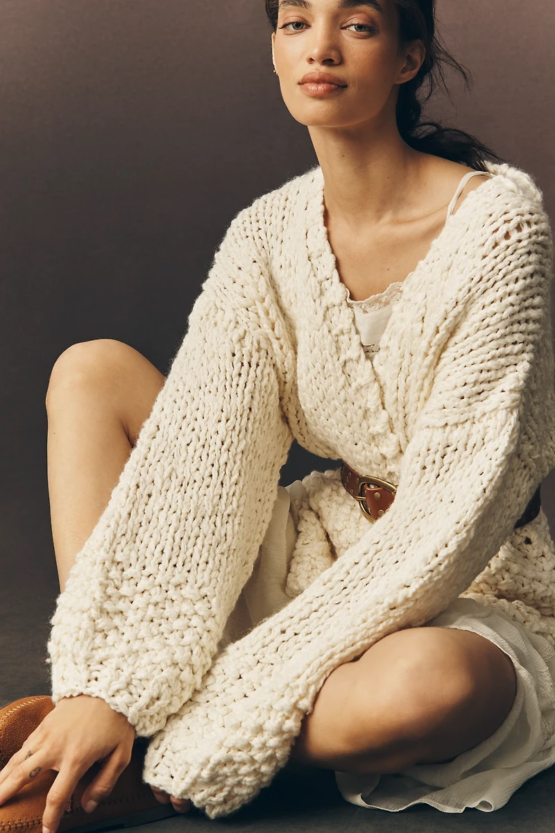By Anthropologie Hand-Knit Chunky Cardigan Sweater