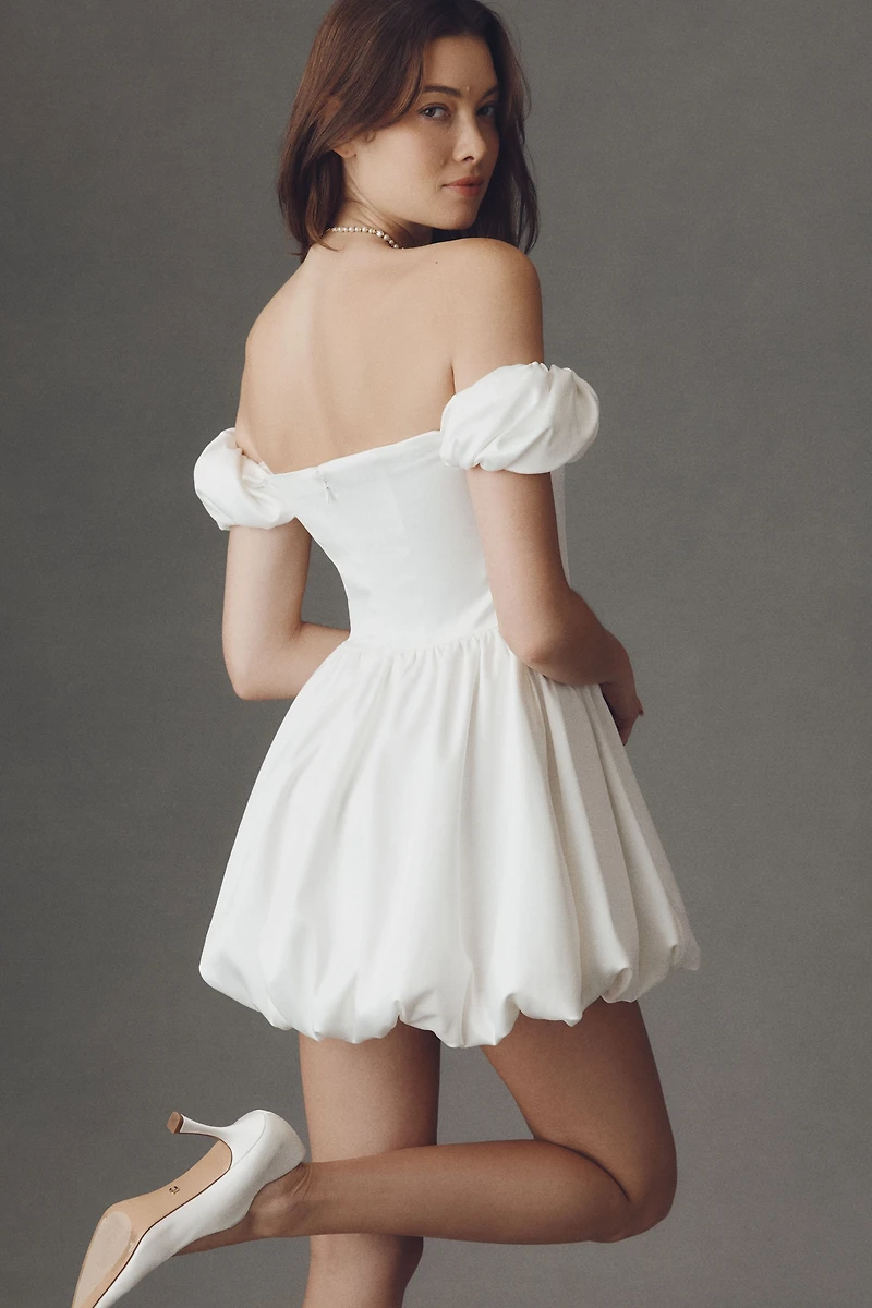 BHLDN Satin Off-Shoulder Bubble-Hem Mini Dress