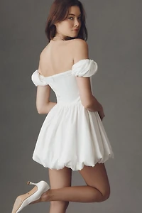 BHLDN Satin Off-Shoulder Bubble-Hem Mini Dress