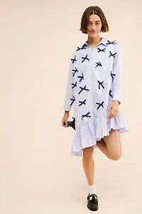 Maeve Long-Sleeve 3D Bows Asymmetrical Mini Dress