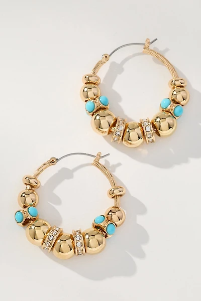 Multi-Bead Gold Hoop Earrings