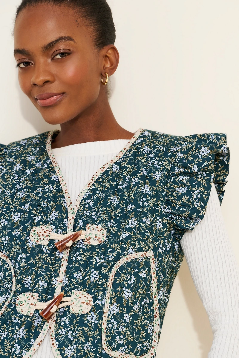 Dolan Printed Ruffle Quilted Vest
