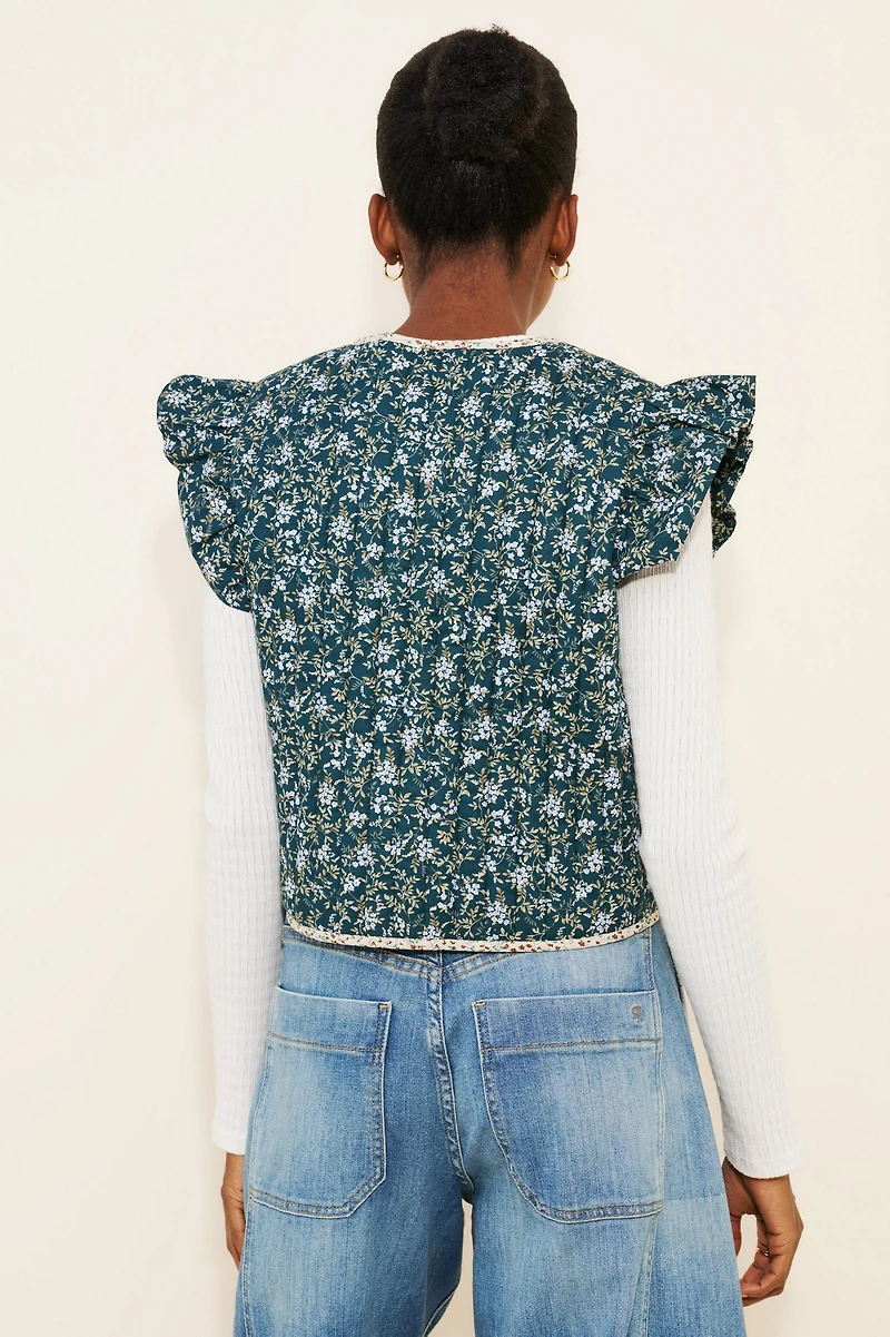 Dolan Printed Ruffle Quilted Vest