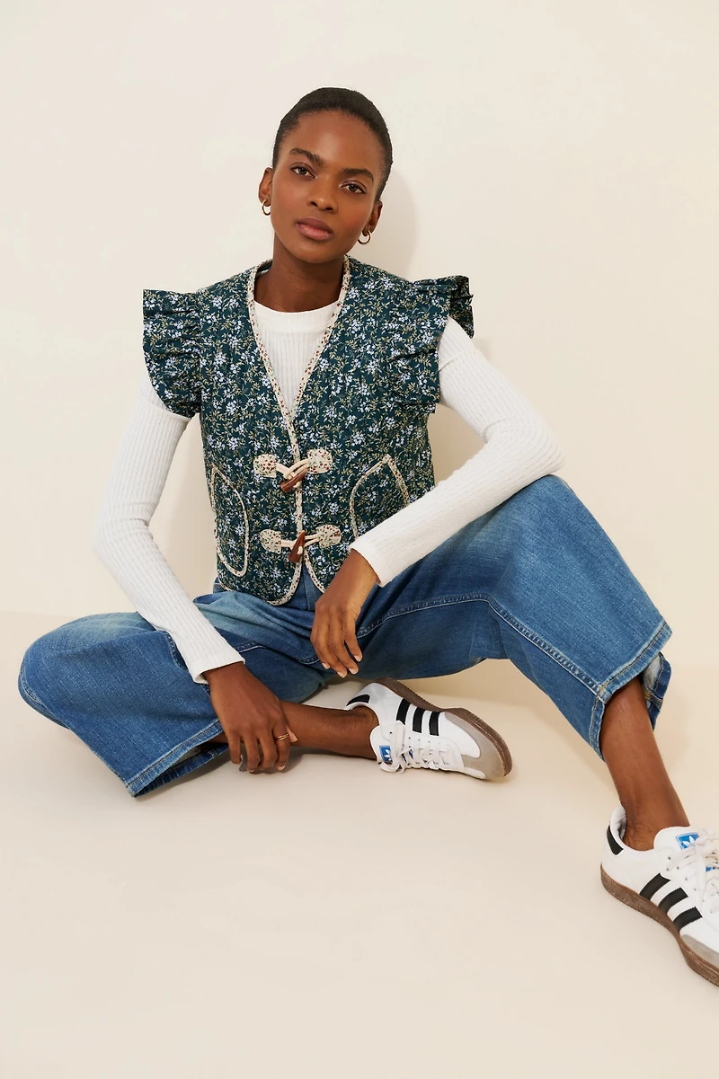 Dolan Printed Ruffle Quilted Vest