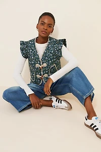 Dolan Printed Ruffle Quilted Vest