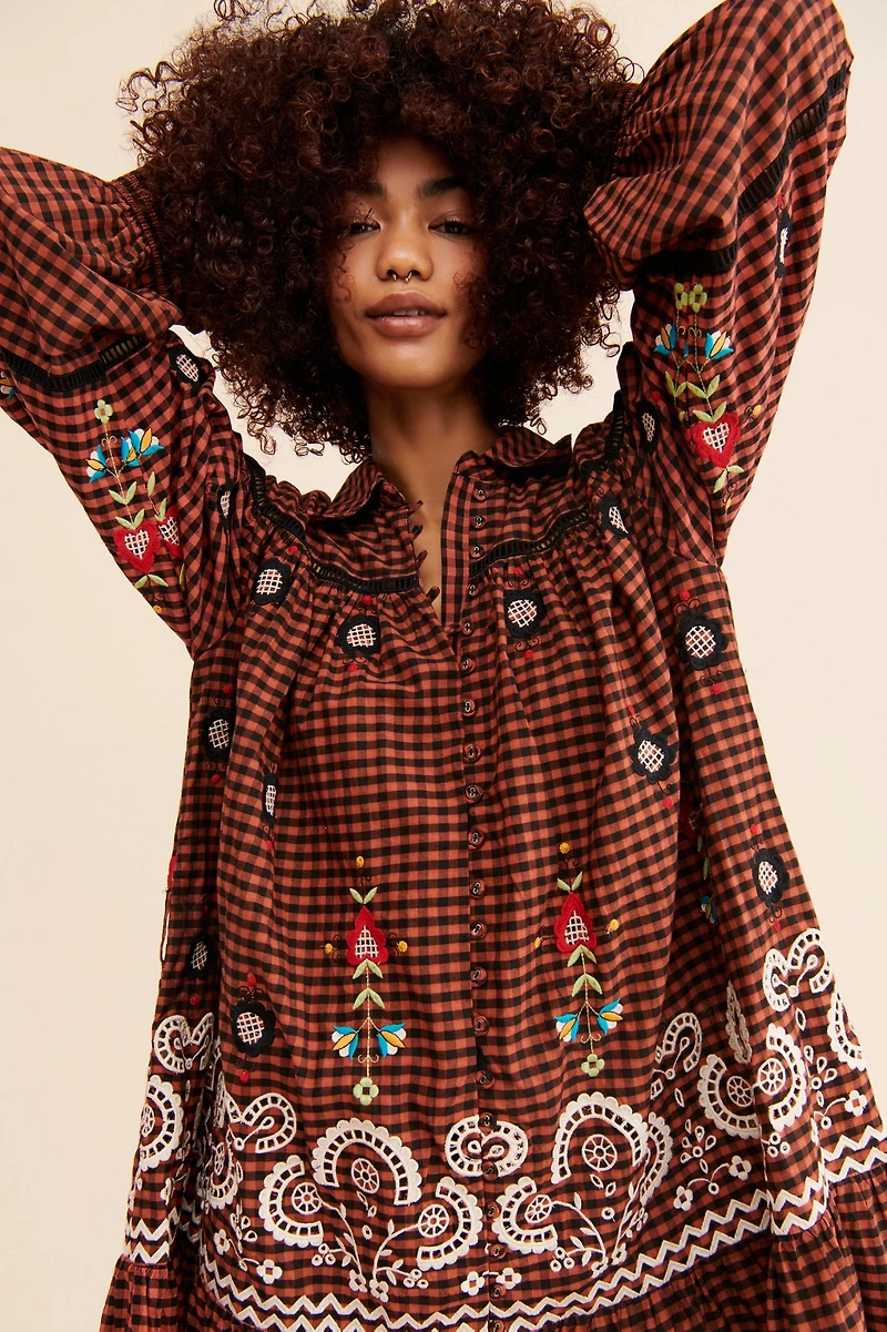 Forever That Girl Embroidered Check Dress