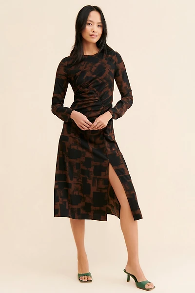 Moon River Printed Back Cut Out Midi Dress