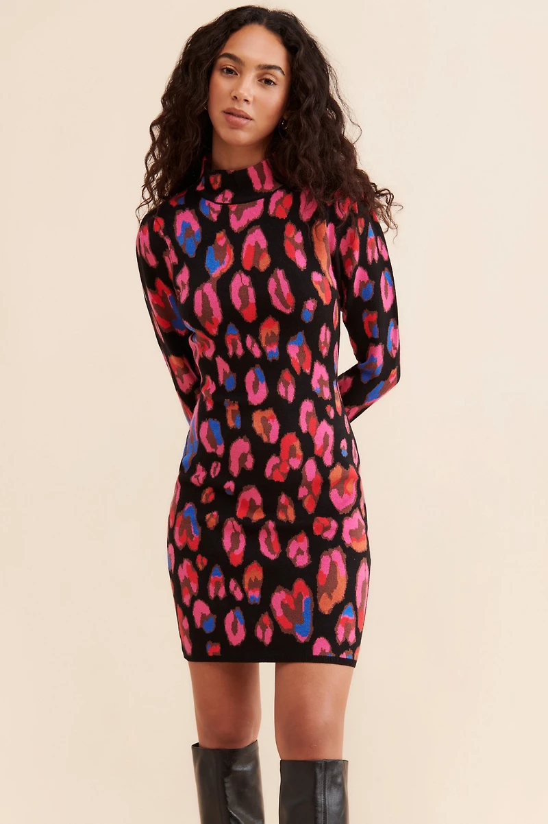 FARM Rio Iridescent Leopards Sweater Dress