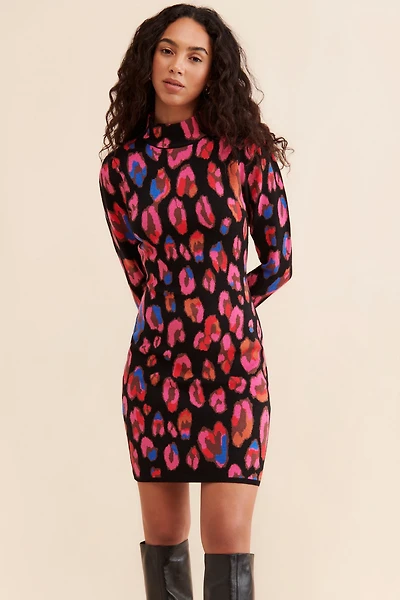FARM Rio Iridescent Leopards Sweater Dress