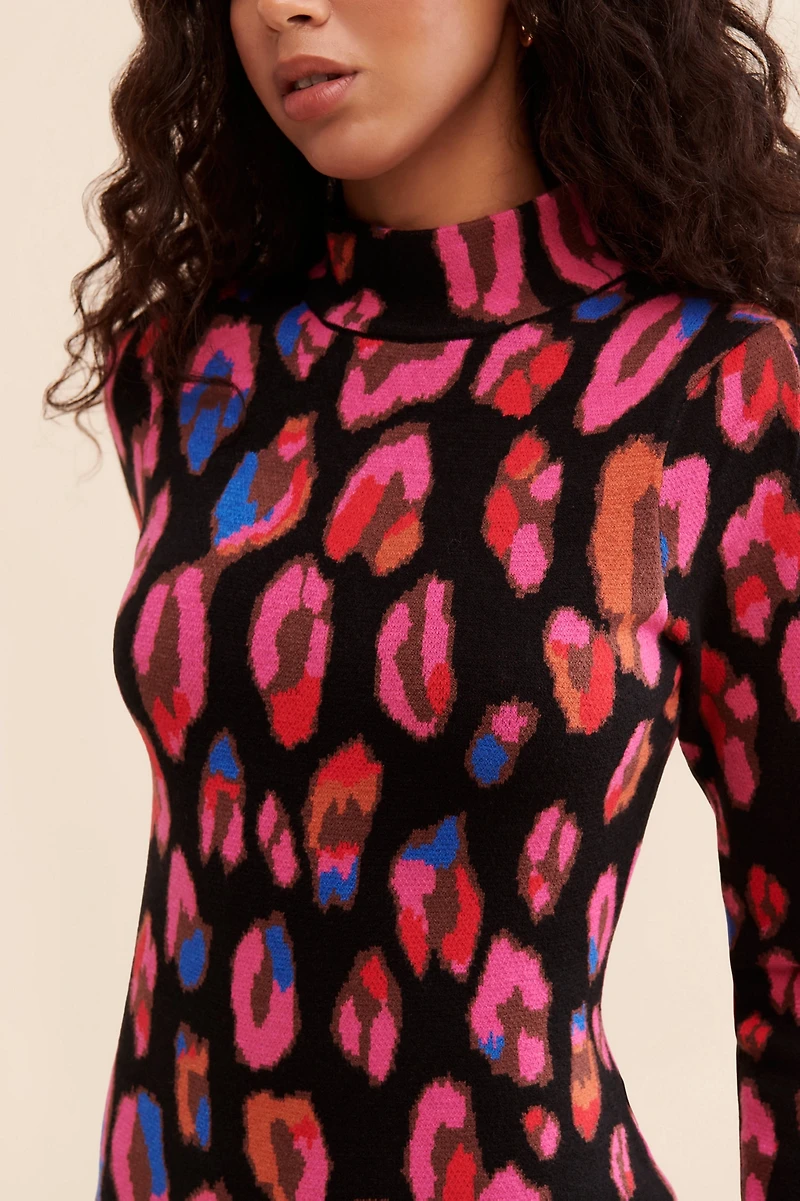 FARM Rio Iridescent Leopards Sweater Dress
