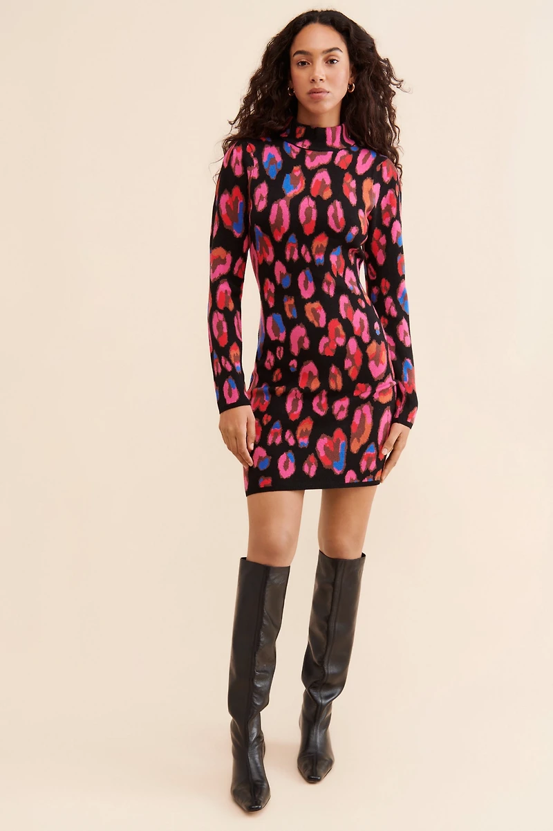 FARM Rio Iridescent Leopards Sweater Dress
