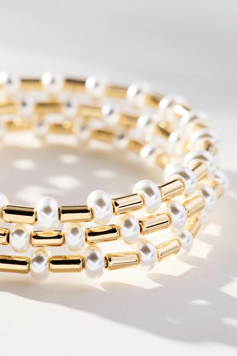 Pearl Beaded Bracelets, Set of 3