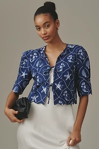 Sister New York Tie-Front Linen Blend Top