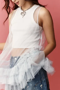 By Anthropologie Sheer Tulle Ruffle Tunic