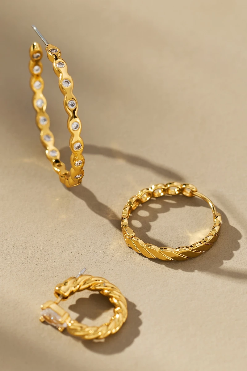 Braided Crystal Hoop Earrings, Set of 3