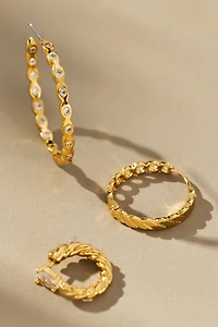Braided Crystal Hoop Earrings, Set of 3