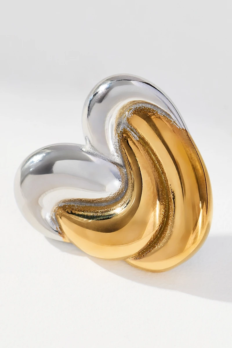 Mixed Metal Mod Heart Post Earrings