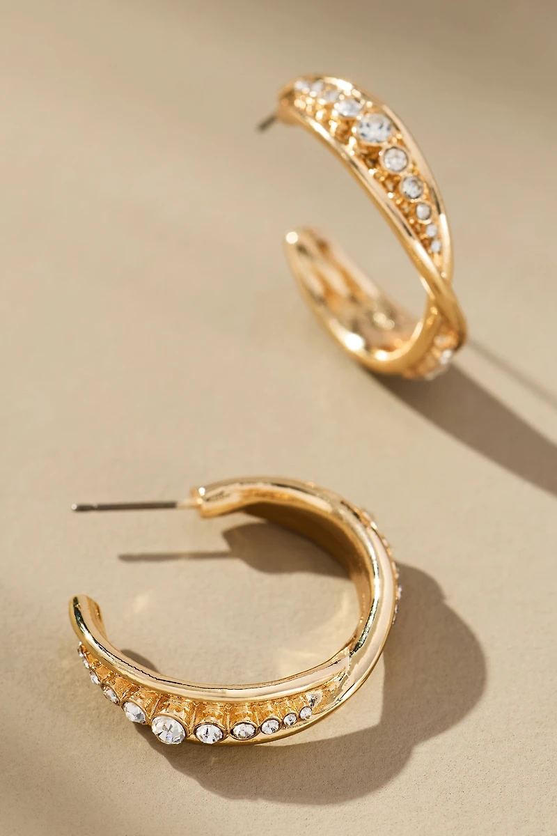Crystal Column Twist Hoop Earrings