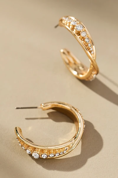 Crystal Column Twist Hoop Earrings