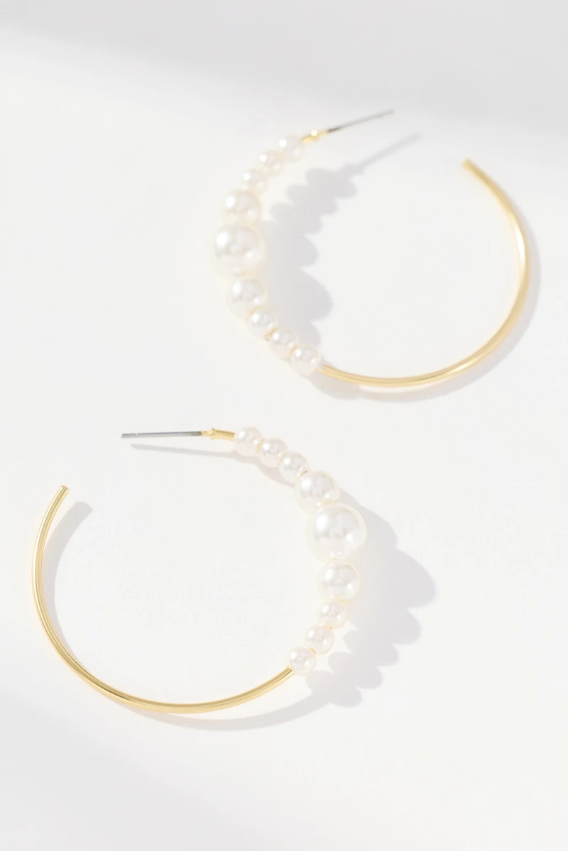 Large Pearl Hoop Earrings