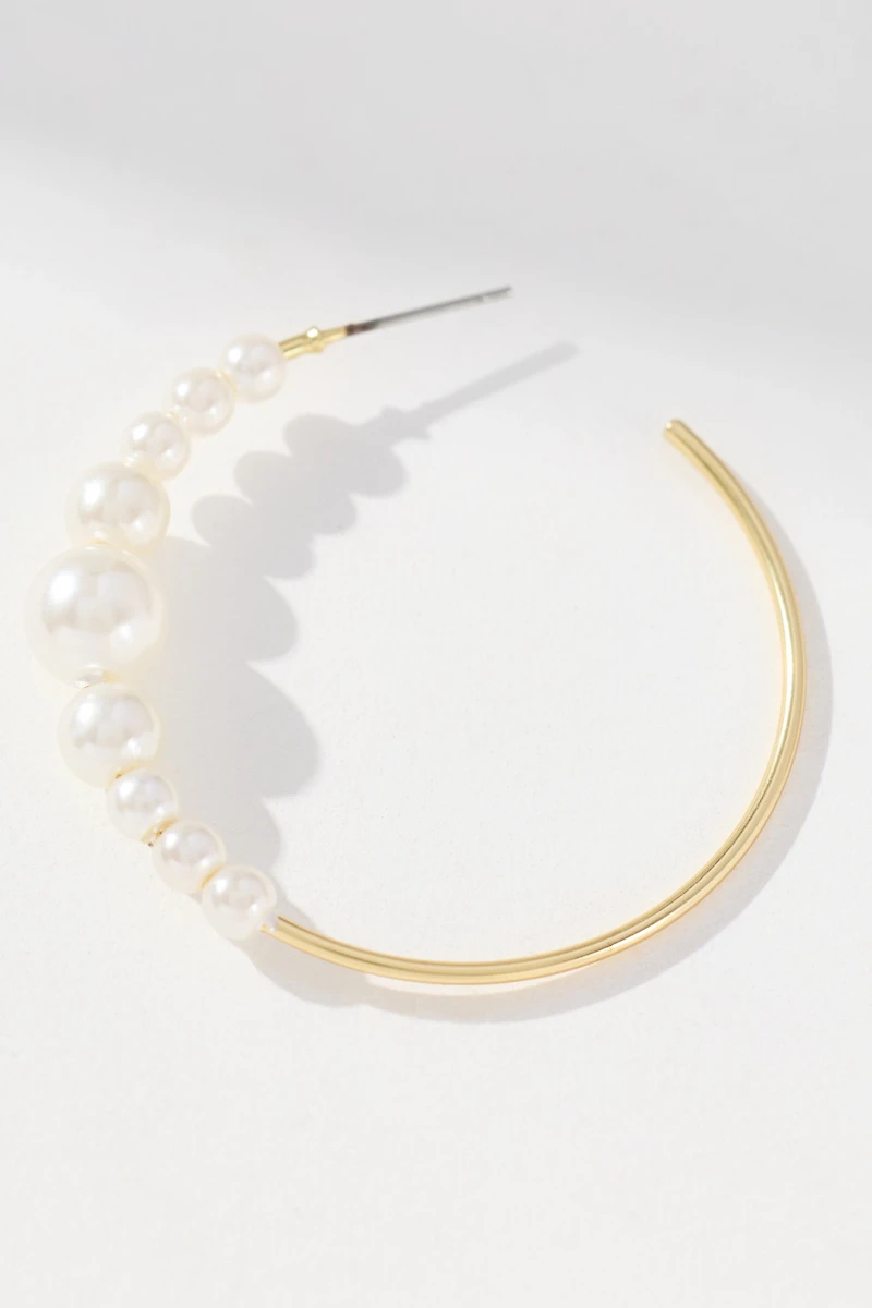 Large Pearl Hoop Earrings