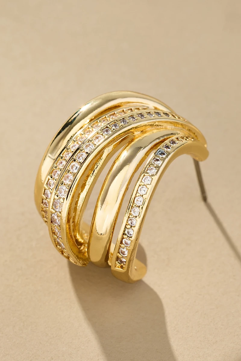 Crystal Layered Chunky Huggie Hoop Earrings