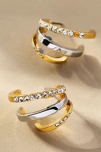 Mixed Metal Crystal Huggie Hoop Earrings