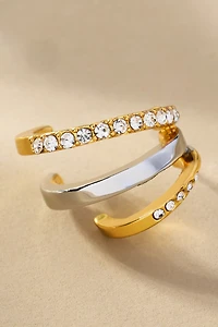 Mixed Metal Crystal Huggie Hoop Earrings