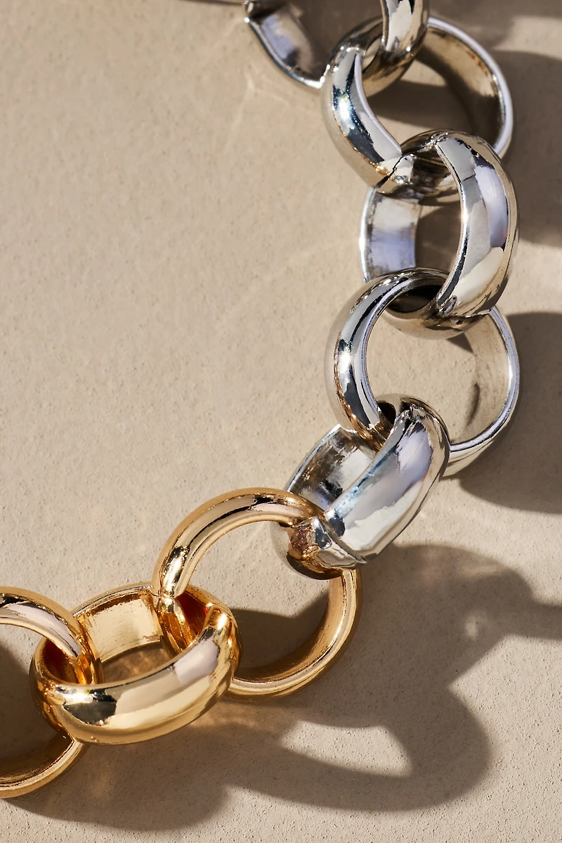 Mixed Metal Link Locket Bracelet