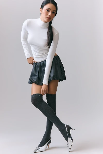 Lemon Pearl-Embellished Over-The-Knee Socks