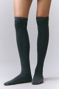 Lemon Pearl-Embellished Over-The-Knee Socks