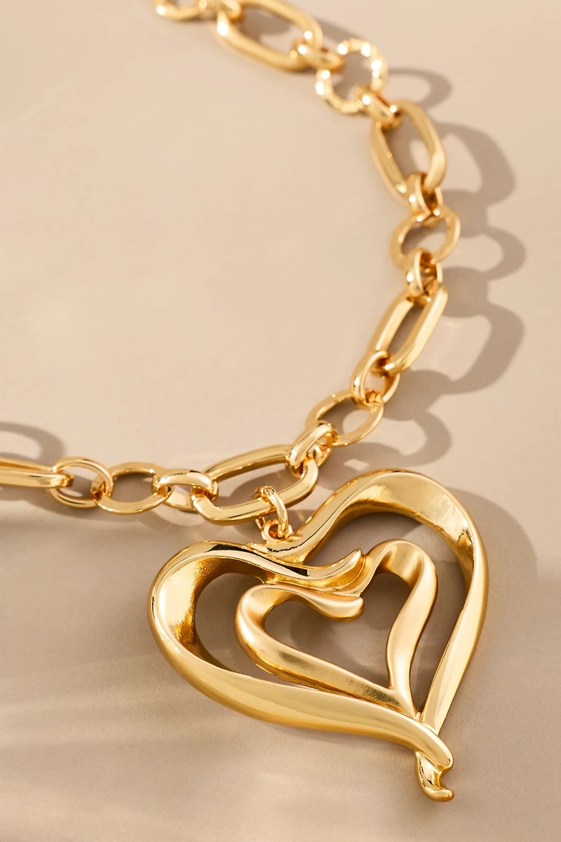 Chunky Chain Heart Pendant Necklace