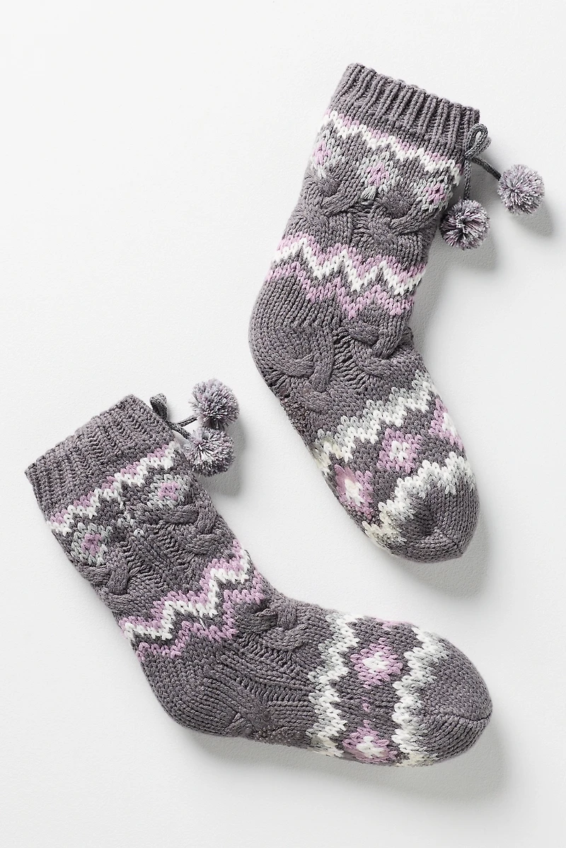 MUK LUKS Chunky Pom Tall Cabin Socks